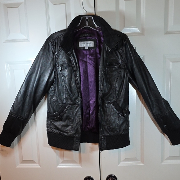 Marc New York Jackets & Blazers - Marc New York Women's Dark Leather Jacket with Purple Lining